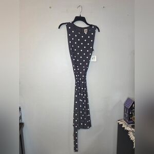 Anne Klein Grey and White Polka Dot Sleeveless Maxi Dress NWT 14